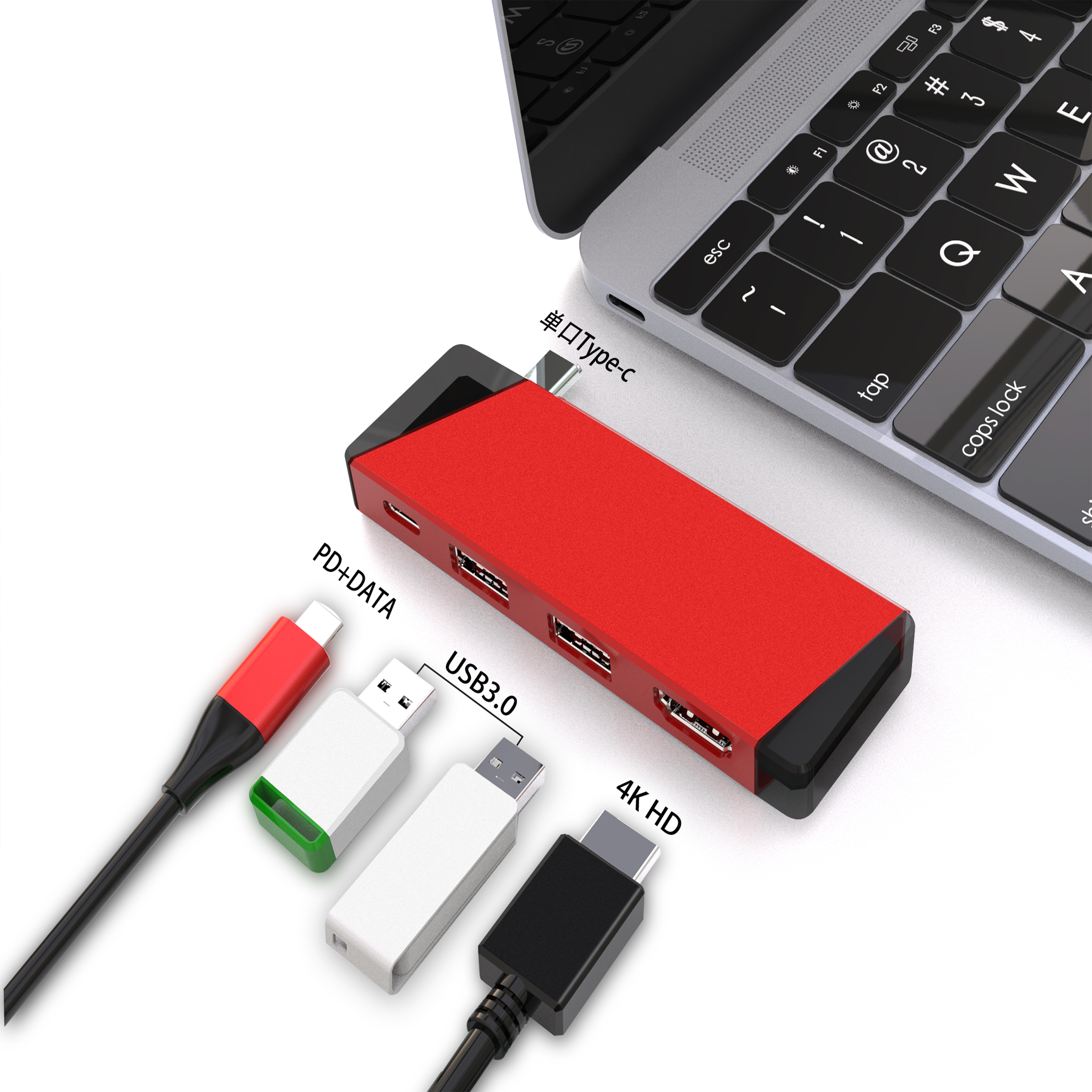 15cm 4 in 1 splitter USB Type C Hub Type-C to HDMI+2*USB3.0+PD