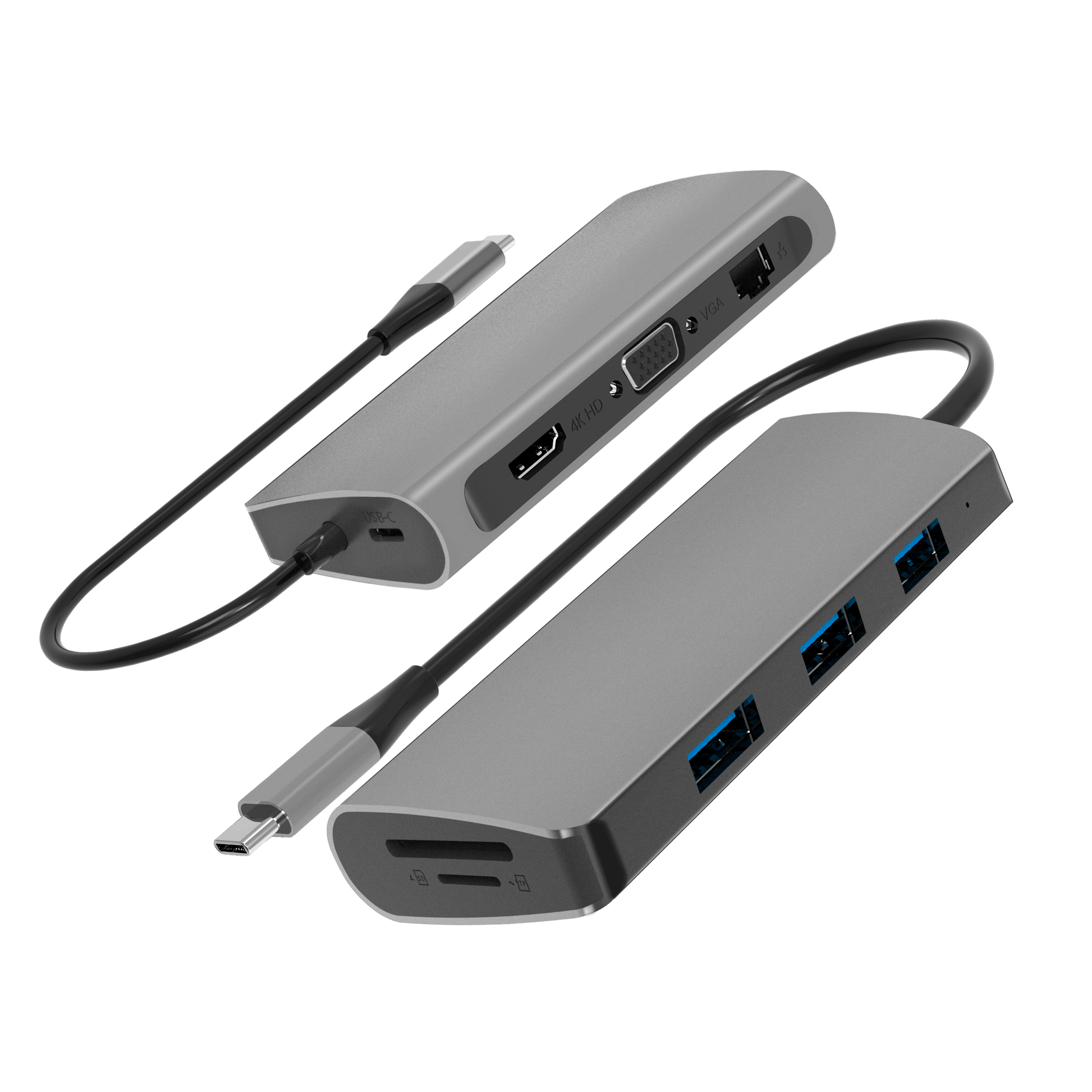 20cm 9 in 1 splitter USB Type C Hub Type-C to HDMI+VGA+RJ45+SD/TF+3*USB3.0+PD adapter